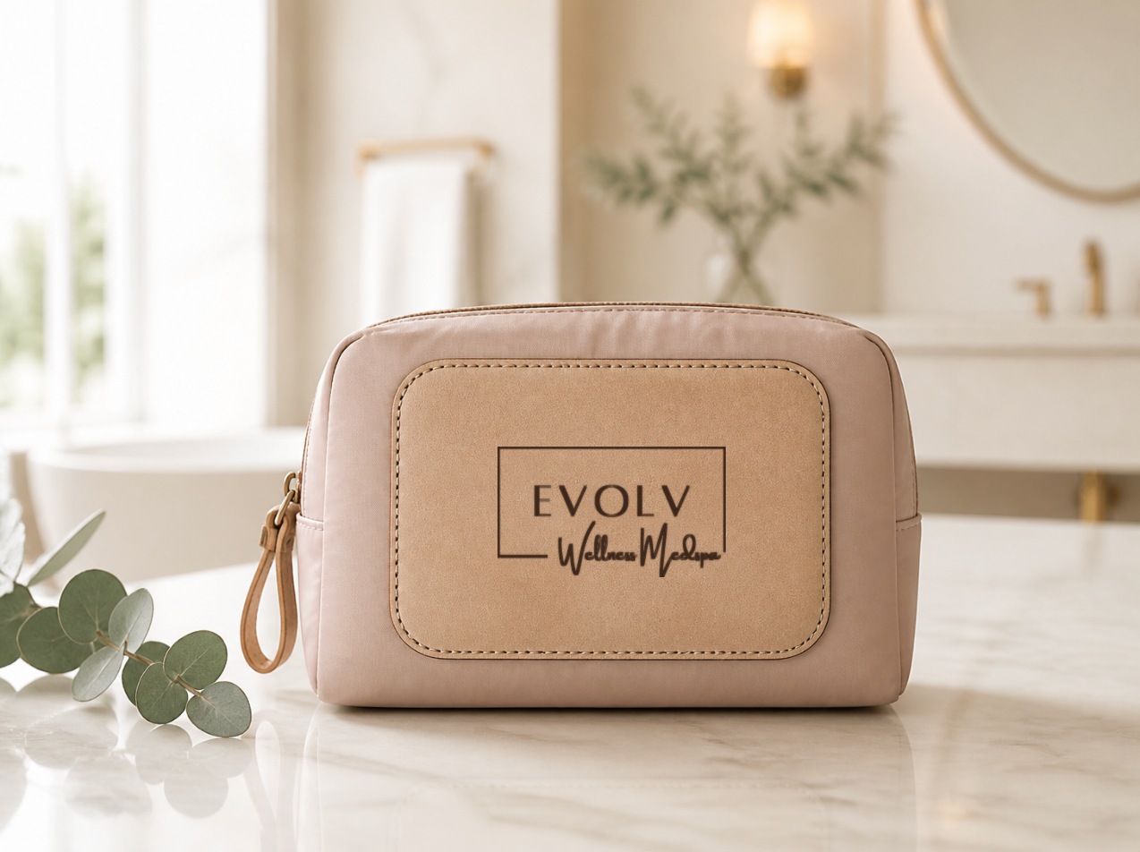 Travel bag with a client logo on the leather patch