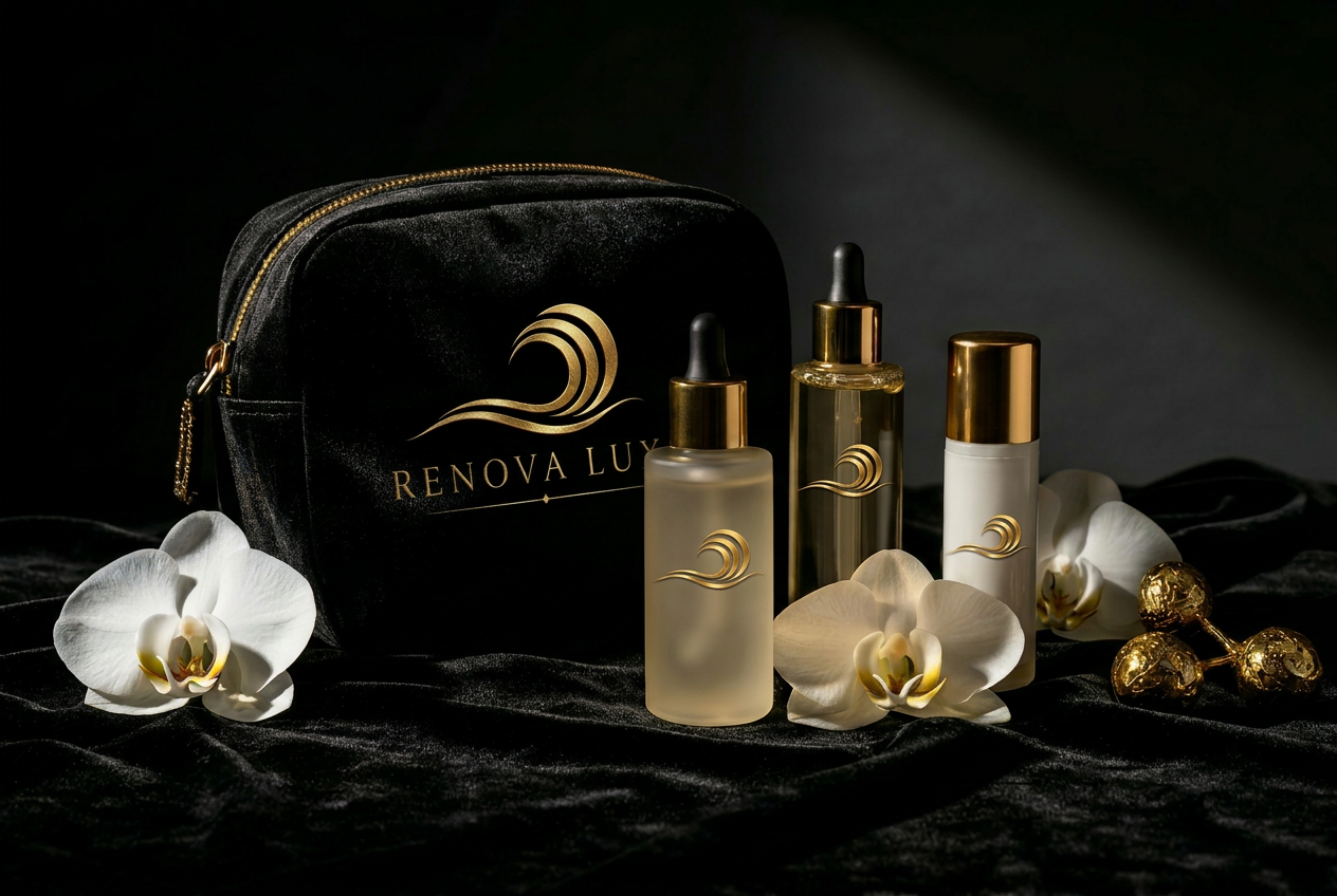 Luxury spa product kit on black velvet